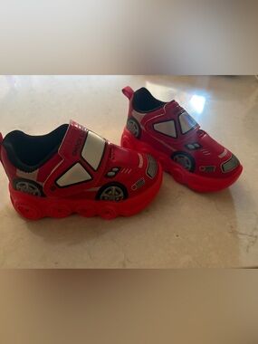 Red Kids Race Car Light-Up Sneakers - Slip-On Play Shoes
